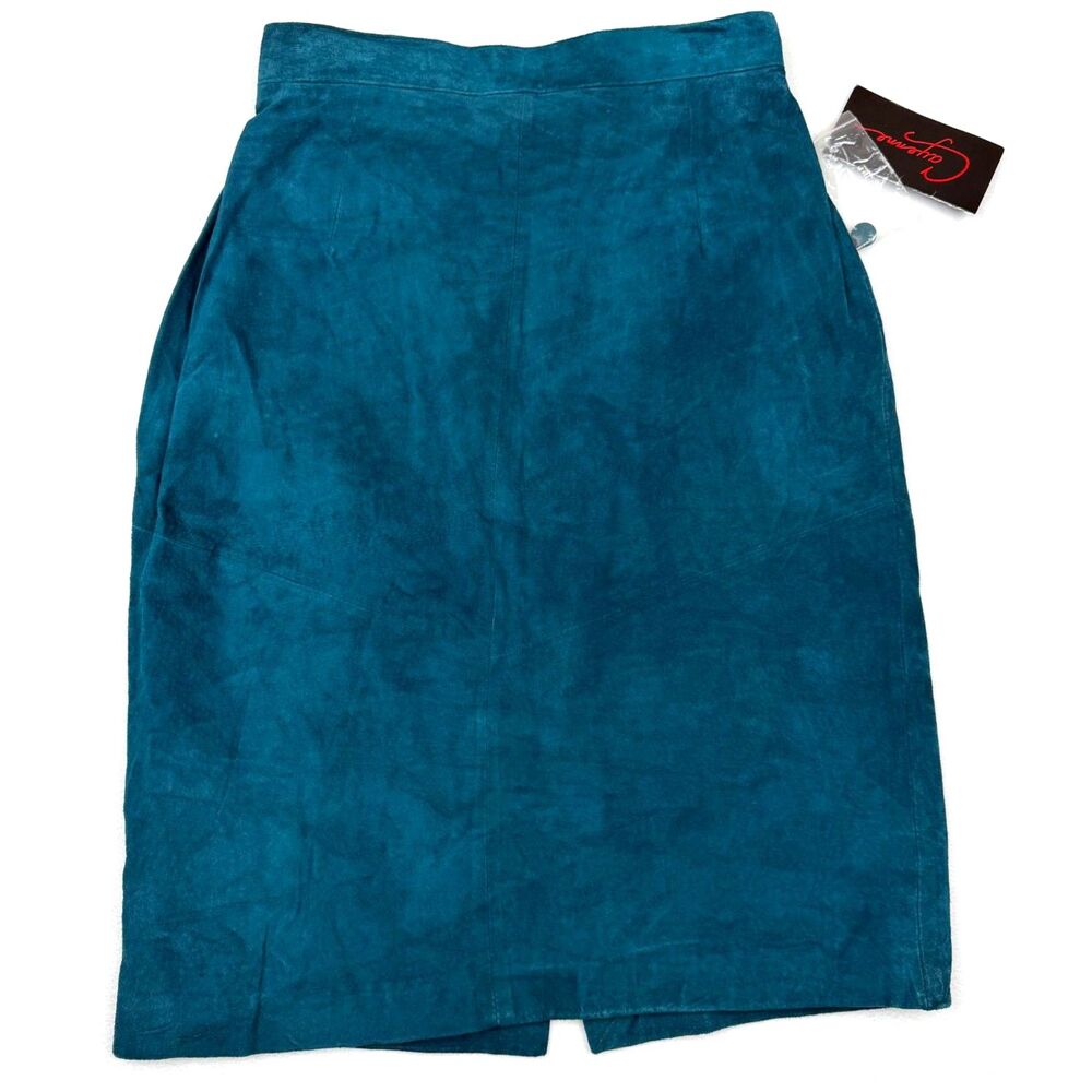 Vintage 80s NWT Cayenne Leather Teal Suede Pencil Skirt High Waisted Turquoise